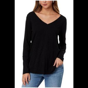 Mod-o-doc Women's Slub Jersey Long Sleeve Wide V-Neck Tunic Black - Regular